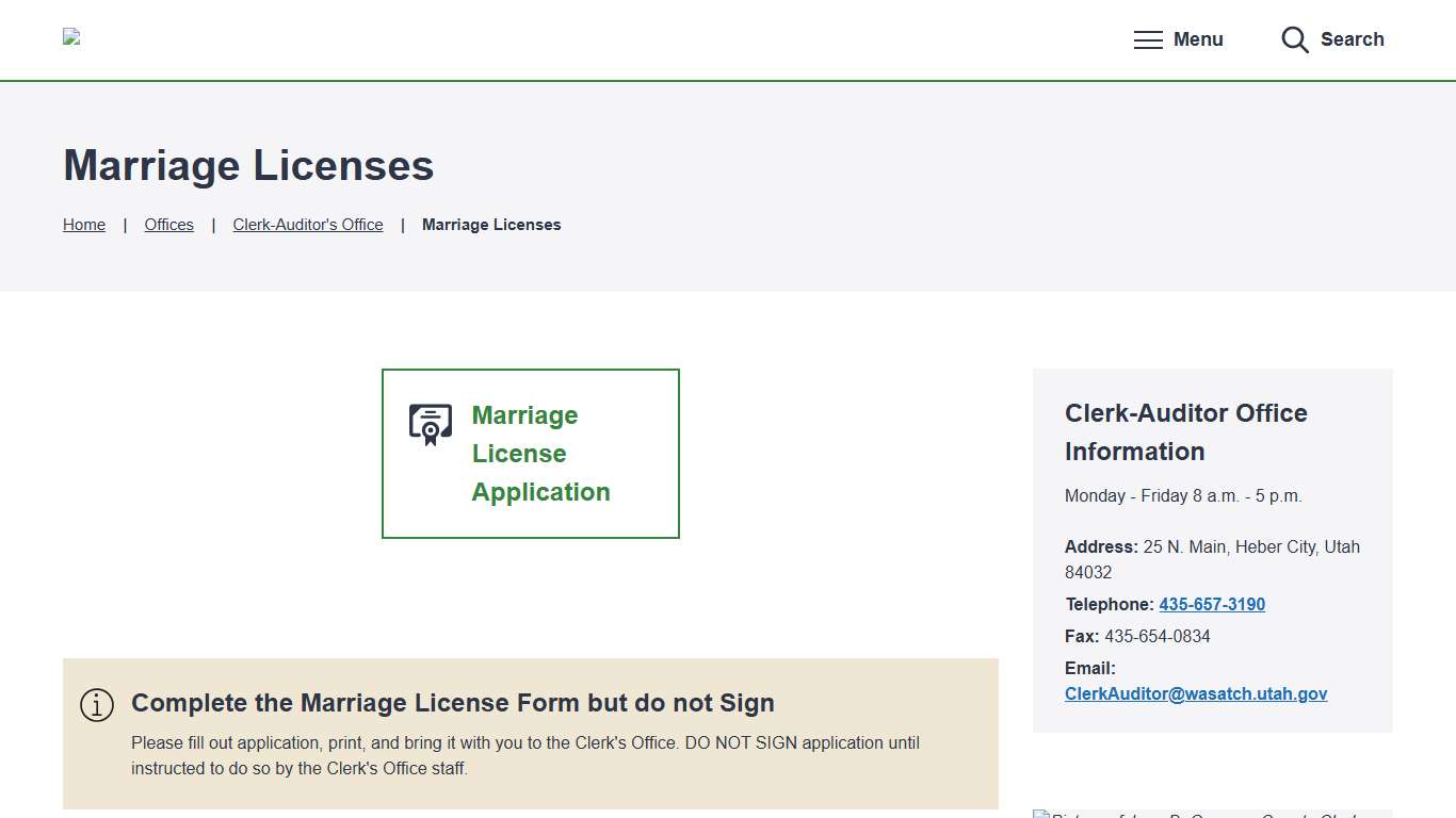 Marriage Licenses – Wasatch County