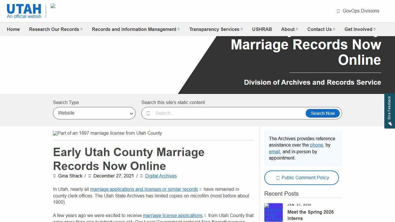 Early Utah County Marriage Records Now Online Utah Division of Archives and Records Service